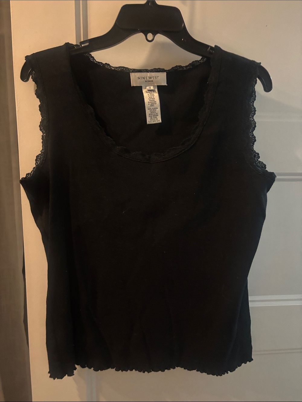 Nine West Black Lace-Trim Ribbed Camisole